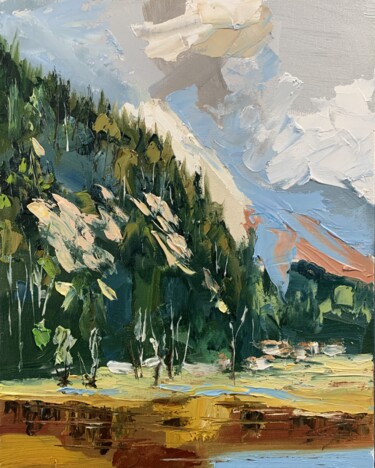 Painting titled "Landscape.#54" by Vita Schagen, Original Artwork, Oil Mounted on Cardboard