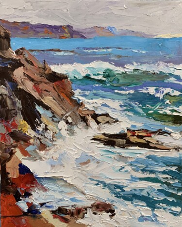 Schilderij getiteld "Seascape. Rockes, m…" door Vita Schagen, Origineel Kunstwerk, Olie Gemonteerd op Karton