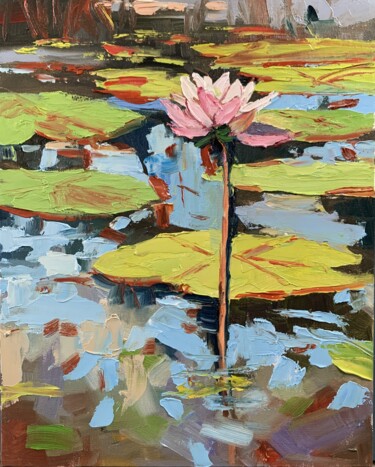 Pintura titulada "Lily pond landscape…" por Vita Schagen, Obra de arte original, Oleo Montado en Cartulina