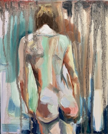 Painting titled "Naked female figure…" by Vita Schagen, Original Artwork, Oil Mounted on Cardboard