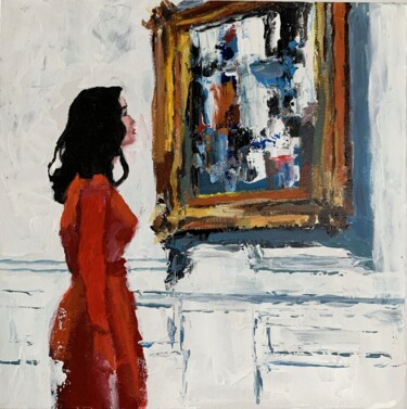 Painting titled "Woman in a museum.…" by Vita Schagen, Original Artwork, Acrylic Mounted on Cardboard