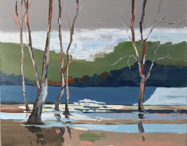Картина под названием "Trees by the sea. L…" - Vita Schagen, Подлинное произведение искусства, Масло Установлен на Деревянна…