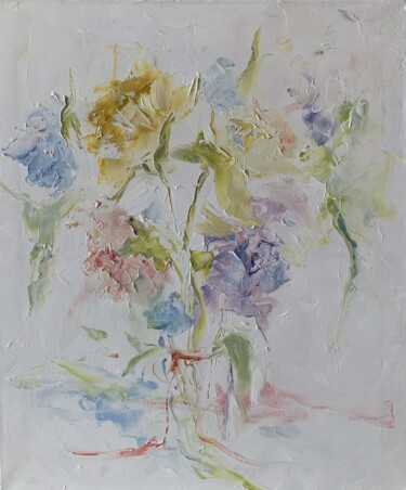 Painting titled "Abstract tender flo…" by Vita Schagen, Original Artwork, Oil Mounted on Wood Stretcher frame
