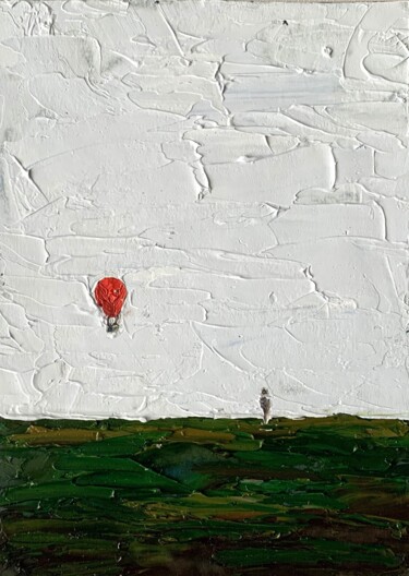 Painting titled "Red air balloon. Ab…" by Vita Schagen, Original Artwork, Oil