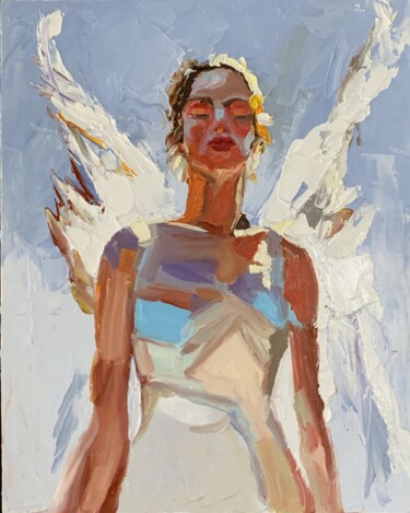 Painting titled "Angel. #11" by Vita Schagen, Original Artwork, Oil Mounted on Cardboard