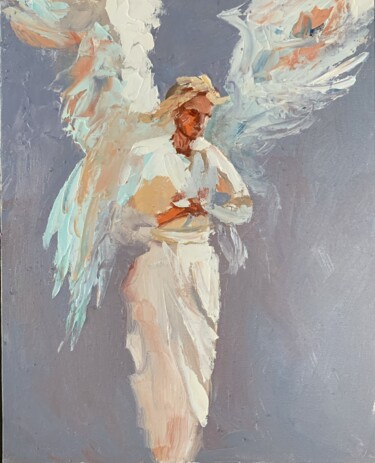 Painting titled "Angel. #12" by Vita Schagen, Original Artwork, Oil Mounted on Cardboard