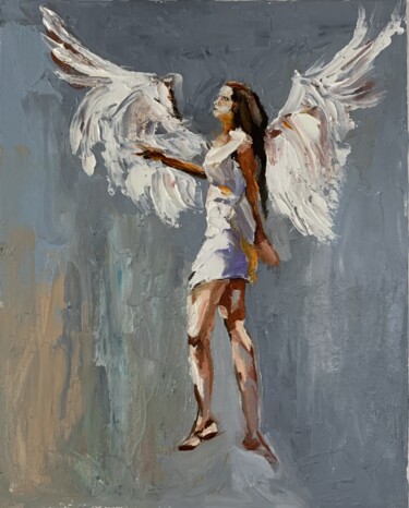 Painting titled "Angel. #13" by Vita Schagen, Original Artwork, Oil Mounted on Cardboard