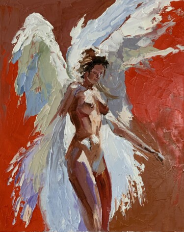 Painting titled "Angel. #14" by Vita Schagen, Original Artwork, Oil Mounted on Cardboard