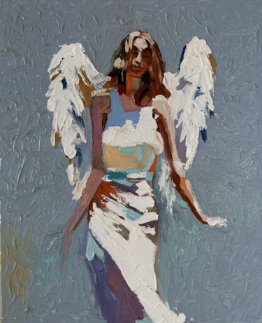 Painting titled "Angel. #16" by Vita Schagen, Original Artwork, Oil Mounted on Cardboard
