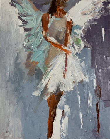 Painting titled "Angel. #17" by Vita Schagen, Original Artwork, Oil Mounted on Cardboard