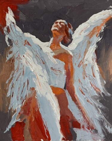 Painting titled "Angel. #19" by Vita Schagen, Original Artwork, Oil Mounted on Cardboard