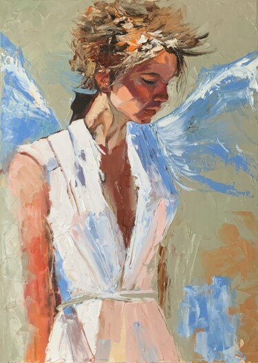 Painting titled "Angel. #20" by Vita Schagen, Original Artwork, Oil Mounted on Wood Stretcher frame