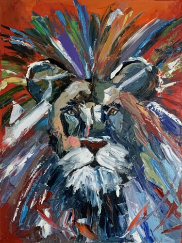 Peinture intitulée "Lion." par Vita Schagen, Œuvre d'art originale, Huile Monté sur Châssis en bois