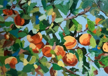 Painting titled "Apricot garden.#3" by Vita Schagen, Original Artwork, Oil Mounted on Wood Stretcher frame