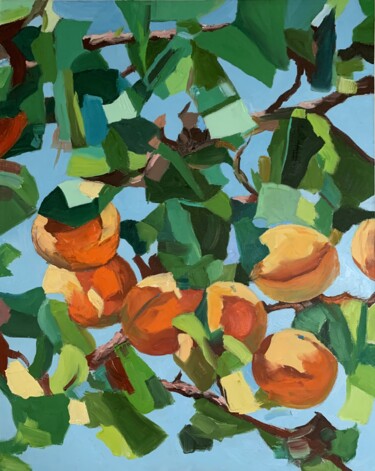 Painting titled "Apricot garden.#4" by Vita Schagen, Original Artwork, Oil Mounted on Wood Stretcher frame