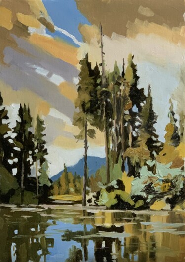 Painting titled "Hidden lake" by Vita Schagen, Original Artwork, Oil