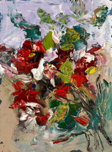 Картина под названием "Bouquet of wild flo…" - Vita Schagen, Подлинное произведение искусства, Масло Установлен на картон