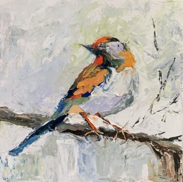 Painting titled "Bird. #12" by Vita Schagen, Original Artwork, Oil Mounted on Cardboard