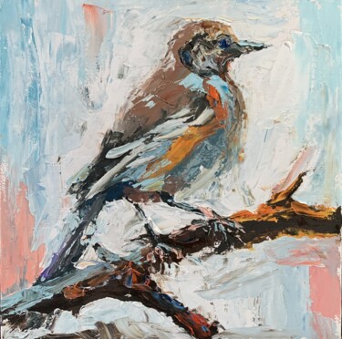 Painting titled "Bird. #13" by Vita Schagen, Original Artwork, Oil Mounted on Cardboard