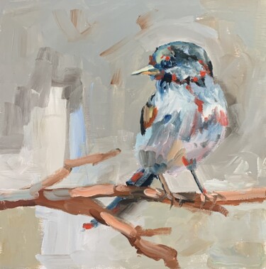 Painting titled "Bird. #14" by Vita Schagen, Original Artwork, Oil Mounted on Cardboard