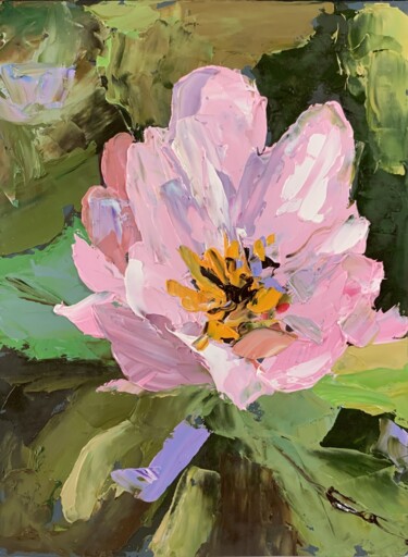 Pintura titulada "Pink flower." por Vita Schagen, Obra de arte original, Oleo Montado en Cartulina
