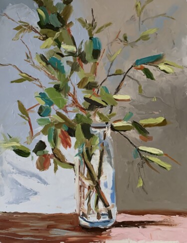 Painting titled "Olive branch in a v…" by Vita Schagen, Original Artwork, Oil Mounted on Wood Stretcher frame