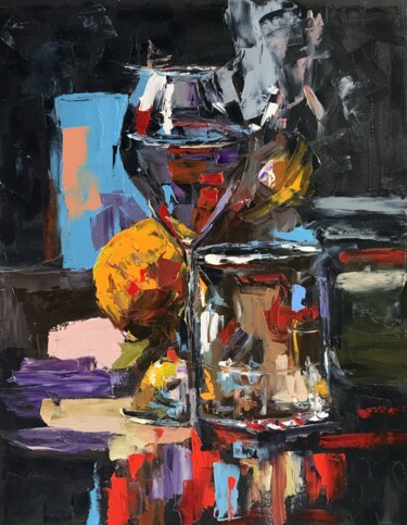 Painting titled "Still life with a…" by Vita Schagen, Original Artwork, Oil Mounted on Wood Stretcher frame