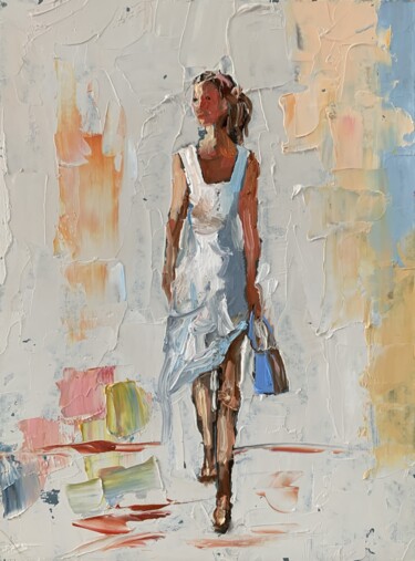 Painting titled "Urban woman." by Vita Schagen, Original Artwork, Oil Mounted on Cardboard
