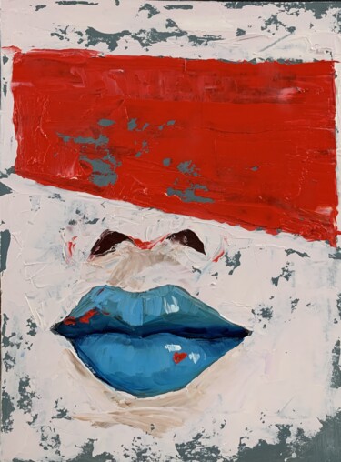 Pintura titulada "Blue lips." por Vita Schagen, Obra de arte original, Oleo Montado en Cartulina