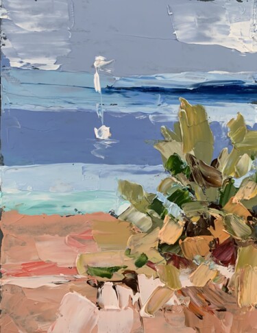 Peinture intitulée "Seascape with sail…" par Vita Schagen, Œuvre d'art originale, Huile Monté sur Carton