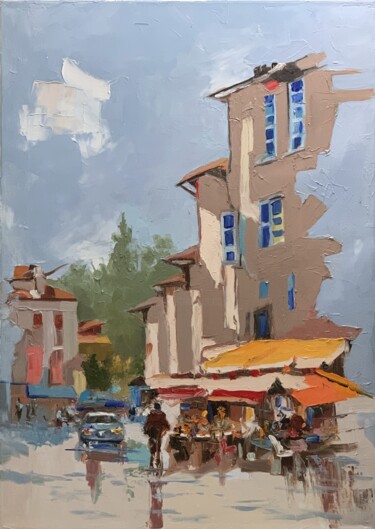 Painting titled "Small town. Provanc…" by Vita Schagen, Original Artwork, Oil Mounted on Wood Stretcher frame