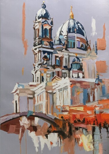 Картина под названием "European city.#2" - Vita Schagen, Подлинное произведение искусства, Масло Установлен на Деревянная ра…
