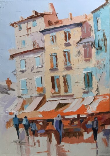 Картина под названием "European city.#4" - Vita Schagen, Подлинное произведение искусства, Масло Установлен на Деревянная ра…