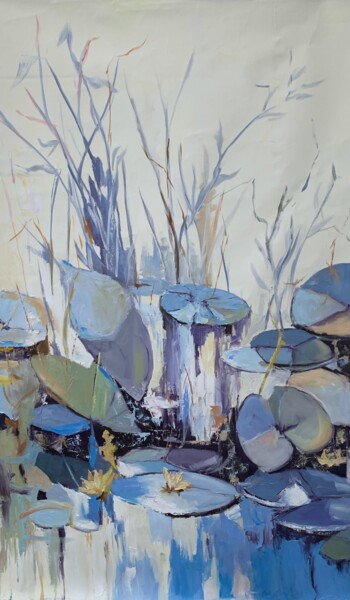 Painting titled "POND WITH WATER LIL…" by Vita Schagen, Original Artwork, Oil