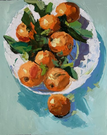 Pintura intitulada "Mandarins. Still li…" por Vita Schagen, Obras de arte originais, Óleo Montado em Armação em madeira