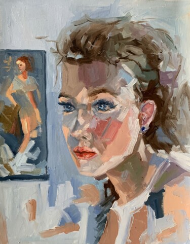 Картина под названием "Romantic woman. Por…" - Vita Schagen, Подлинное произведение искусства, Масло Установлен на Деревянна…