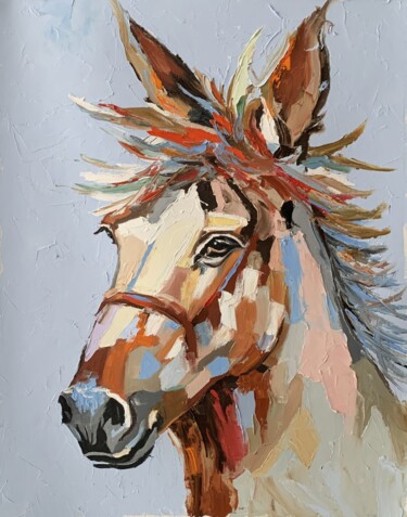 Painting titled "Horse.#2" by Vita Schagen, Original Artwork, Oil Mounted on Wood Stretcher frame