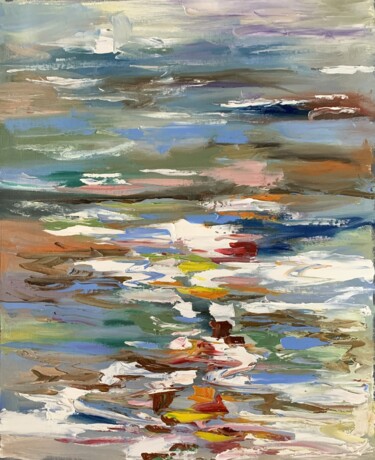 Painting titled "Water reflections o…" by Vita Schagen, Original Artwork, Oil Mounted on Wood Stretcher frame
