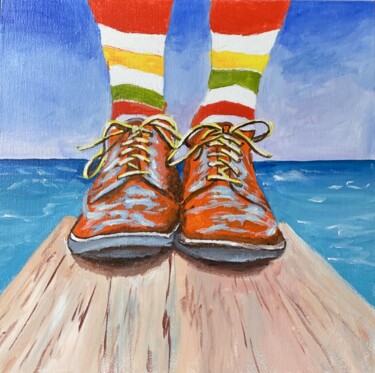 Pintura titulada "Orange shoes." por Vita Schagen, Obra de arte original, Acrílico Montado en Cartulina