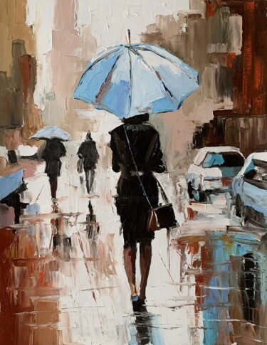 Peinture intitulée "Woman with umbrella…" par Vita Schagen, Œuvre d'art originale, Huile Monté sur Châssis en bois