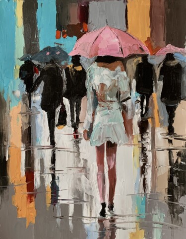 Pittura intitolato "Woman with umbrella…" da Vita Schagen, Opera d'arte originale, Olio Montato su Telaio per barella in leg…