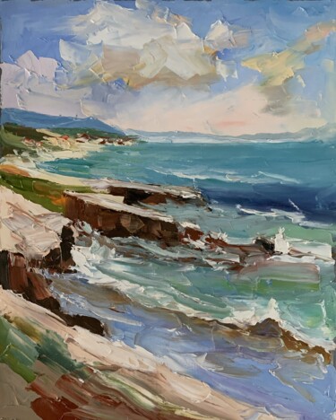 Картина под названием "Rocks by the ocean.…" - Vita Schagen, Подлинное произведение искусства, Масло Установлен на Деревянна…