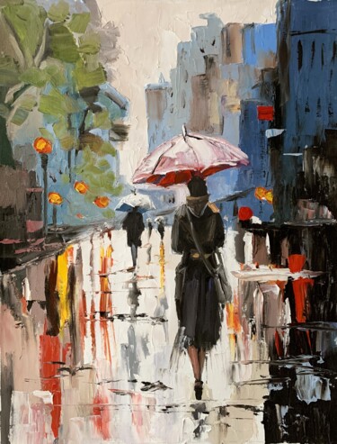 绘画 标题为“Woman with umbrella…” 由Vita Schagen, 原创艺术品, 油 安装在木质担架架上