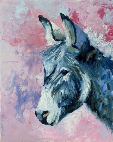 Painting titled "Little donkey.#11" by Vita Schagen, Original Artwork, Oil Mounted on Cardboard
