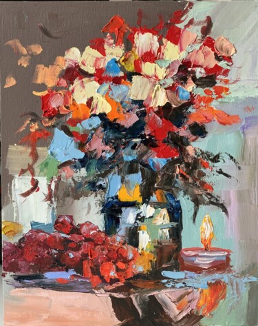 Malarstwo zatytułowany „Bouquet of flowers…” autorstwa Vita Schagen, Oryginalna praca, Olej Zamontowany na Karton
