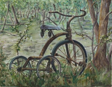 Painting titled "Forgotten bike" by Vita Schagen, Original Artwork, Oil