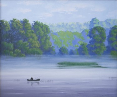 Картина под названием "Утренняя рыбалка (M…" - Vita Sergienko, Подлинное произведение искусства, Масло