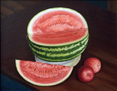 Картина под названием "Арбуз  и яблоки (Wa…" - Vita Sergienko, Подлинное произведение искусства, Масло