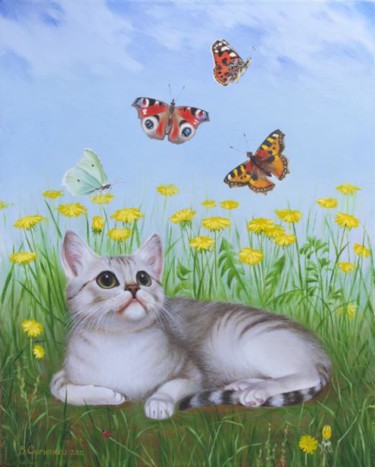 Painting titled "Бабочки  (Butterfli…" by Vita Sergienko, Original Artwork, Oil