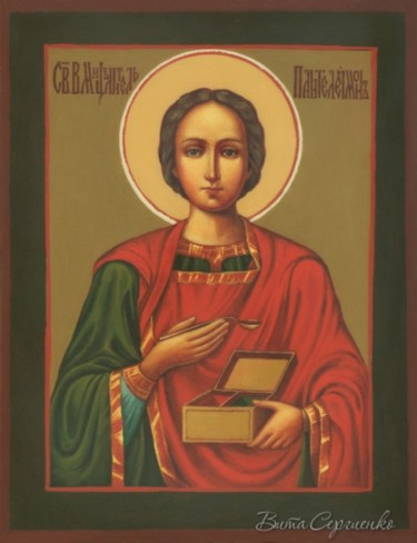 Картина под названием "Св. Пантелеймон  (S…" - Vita Sergienko, Подлинное произведение искусства